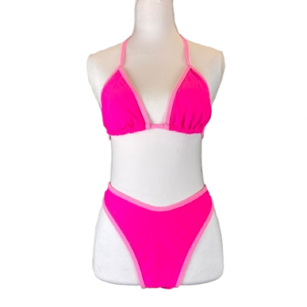 Hot Pink Barbie Brazilian Cut Cheeky Triangle Adjustable String Top Bikini L NEW